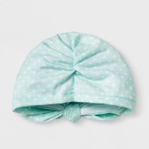Baby Girl Mint Dot Ruched Turban Hat - Picture 5 of 5